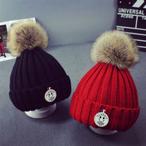 Baby hat winter Korean version of the parent-child big hair ball hat men and women children plus velvet ear protection hat autumn and winter childrens wool hat