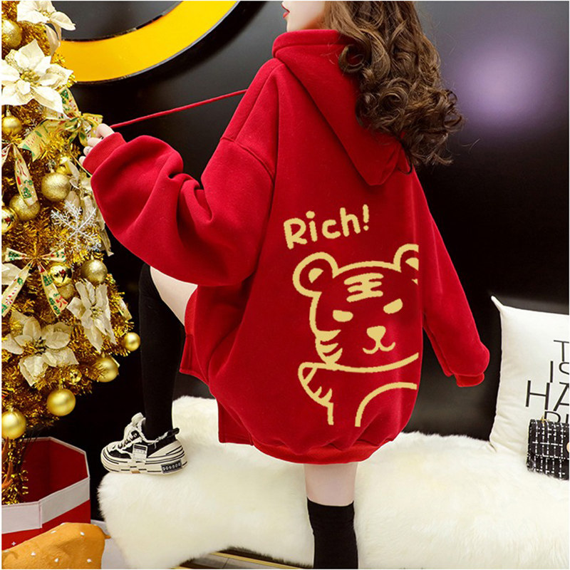 This life year tiger head plus velvet vests 2022 new size fat mm red women's fashion coat New Year's clothes