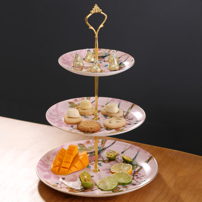 Eurostyle Afternoon Tea Multilayer Fruit Pan Pastry Count Heart Tray Ceramic Bilayer Dried Fruit Plate Cake Shelf Nursery