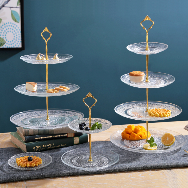 Modern Multilayer Glass Fruit Pan Creative Double Layer Transparent Fruit Tray Triple Glass Plate Home Living Room Cake Rack