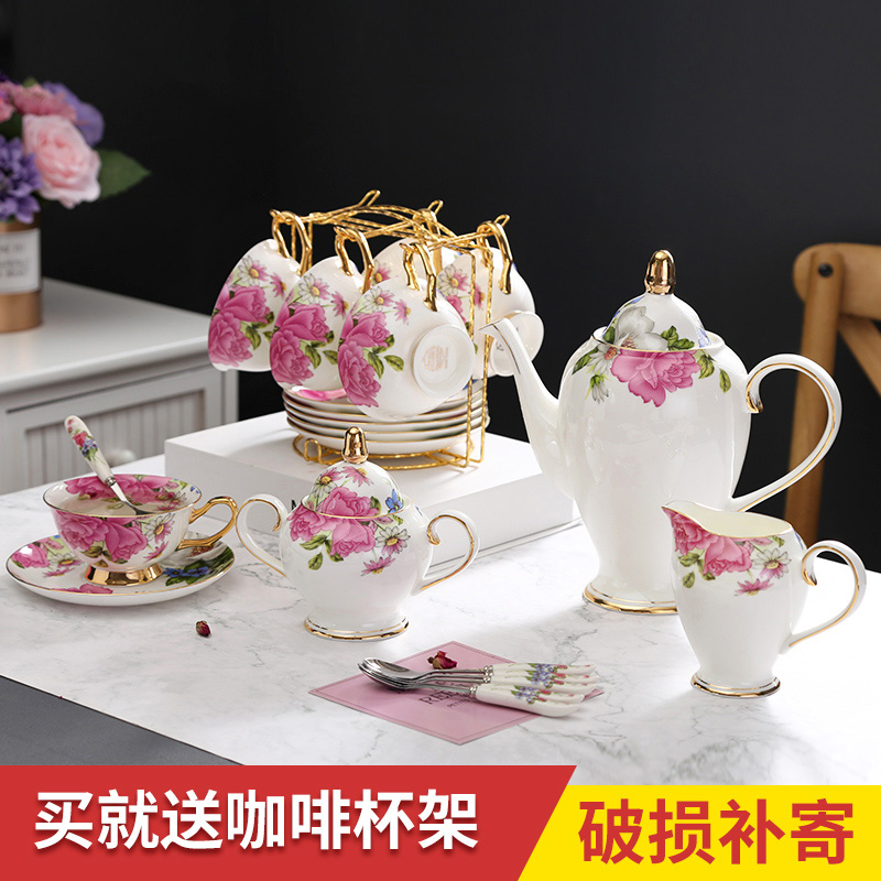 Peony Flowers Bone China Porcelain Coffee Cup Suit Home Ceramic British Afternoon Tea Tea Set Small Lavish Minima Teapot Cup