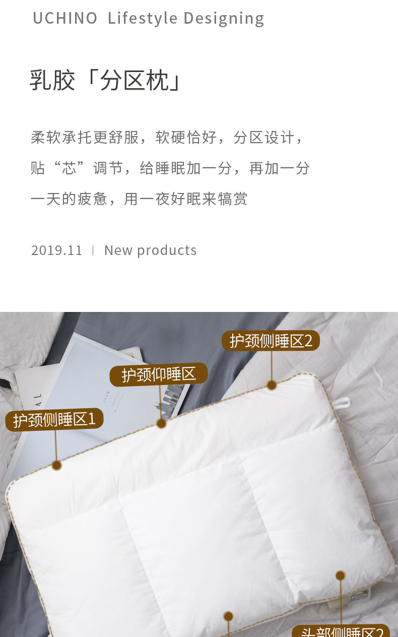 Uchino 内野 六区护颈设计 乳胶枕头 天猫优惠券折后￥249包邮（￥259-10）
