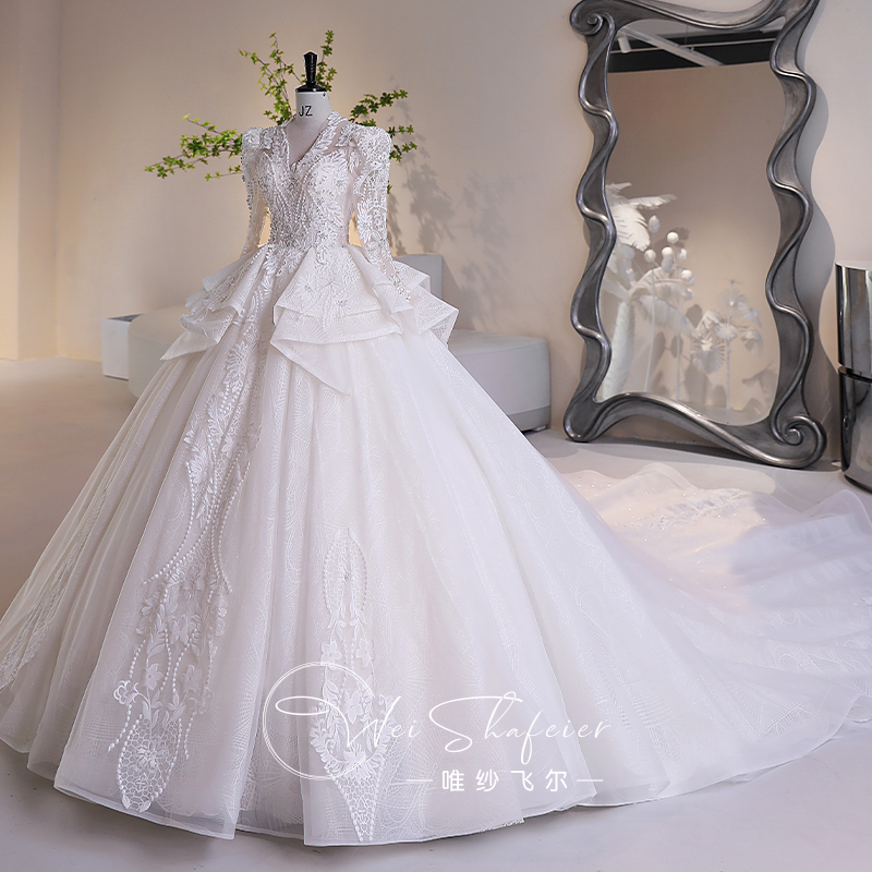 Long -sleeved wedding gauze 2023 new main yarn autumn and winter high -end high -end heavy work married small high -end texture winter Long -sleeved wedding gauze 2023 new main yarn autumn and winter high -end high -end heavy work married small high -end texture winter
