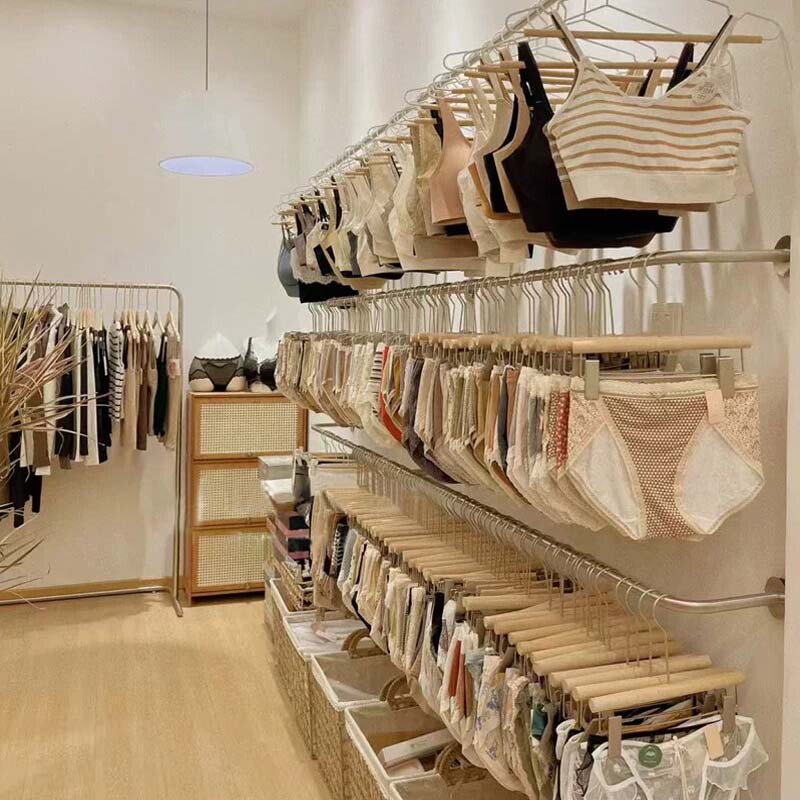 Stainless Steel Underwear Rack, Clothing Store Display Rack, Wall-Mounted Underwear Display Rack, Wall-Mounted Brushed Gold and Silver Side Hanging Rod