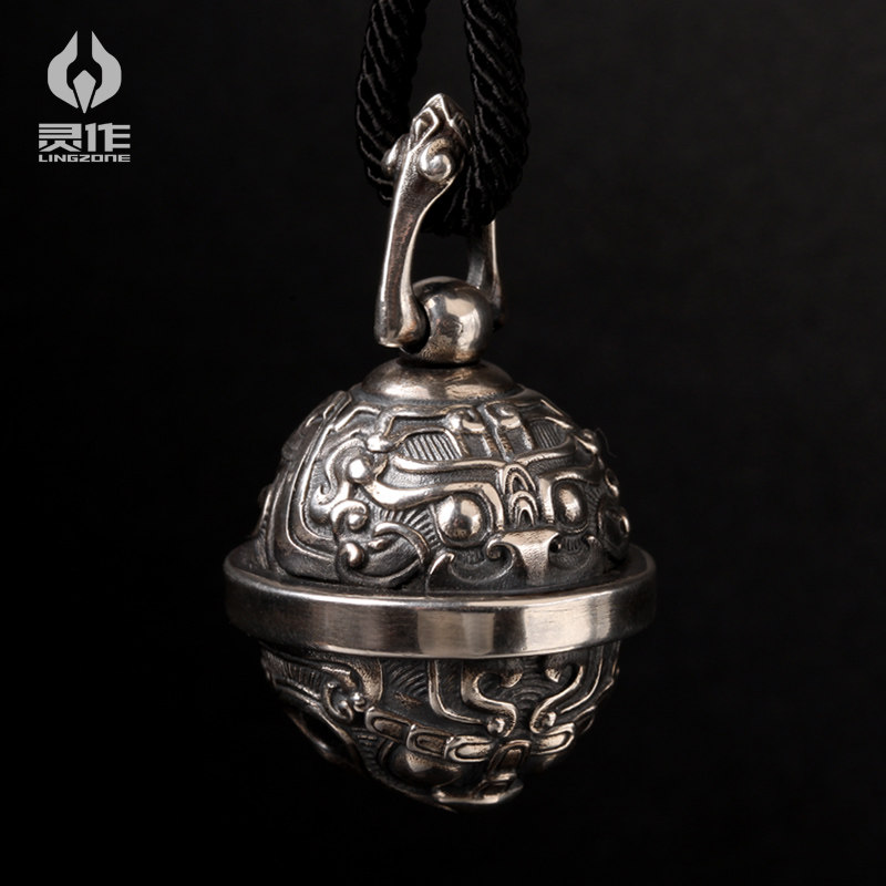(One step to one another to think) Spirituation for original pure silver Gluttonous Bell Pendant China Wind Ancient Wind Pendant