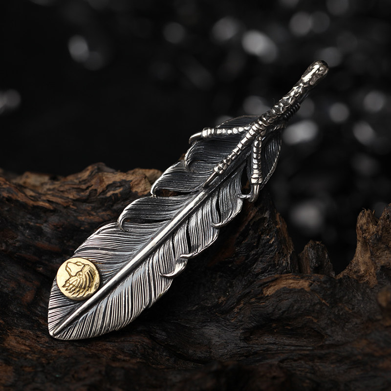 Lingjie silver paw feather series dog bear hand cast 18 K gold personality fashion pendant necklace