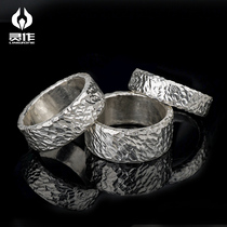 Spirits for silver accessories Dog bear dads supervision 999 pure silver hammer grain textured ring pure handmade ring textured clear