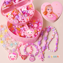 Children Strings Beads Necklace Parenting Diy Handmade Material Bag Girl Puzzle Toy Little Girl Wearing Pearl Bracelet Ornament