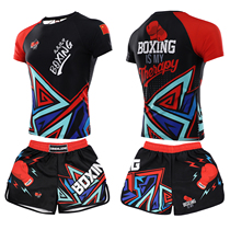 Triangle Suit Children Set Up Fitness Boxer Speed Dry Training Suit MMA Pacing Sports Short Sleeve Shorts T-shirt