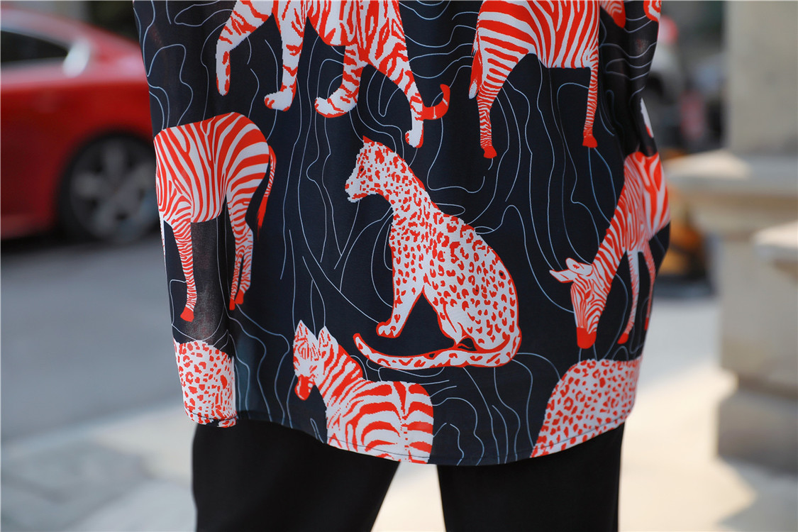 VK旗艦店 韓系復古動物紋雪紡襯衫短袖上衣