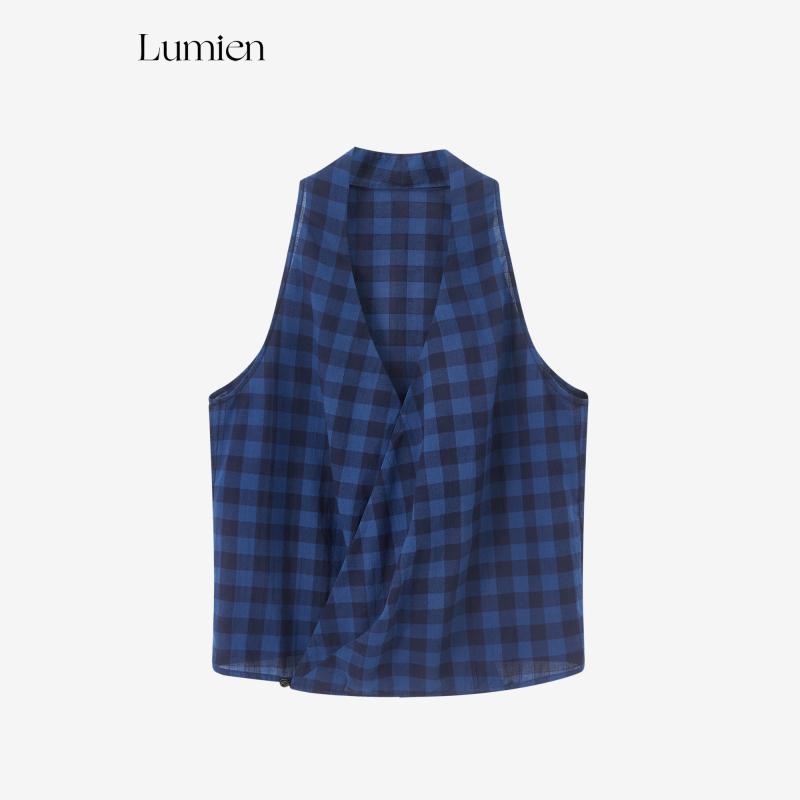 Lumien Retro Style Patterned Sleeveless Halter V-Neck Short Top for Women, New Summer Slim-Fit Tank Top