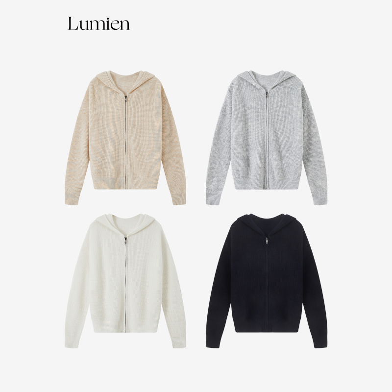 Lumien 100 Sheep Wool Hooded Knitted Cardigan Jacket for Women, New Autumn Style Loose Long-Sleeved Inner Layering Shirt Lumien 100 Sheep Wool Hooded Knitted Cardigan Jacket for Women, New Autumn Style Loose Long-Sleeved Inner Layering Shirt