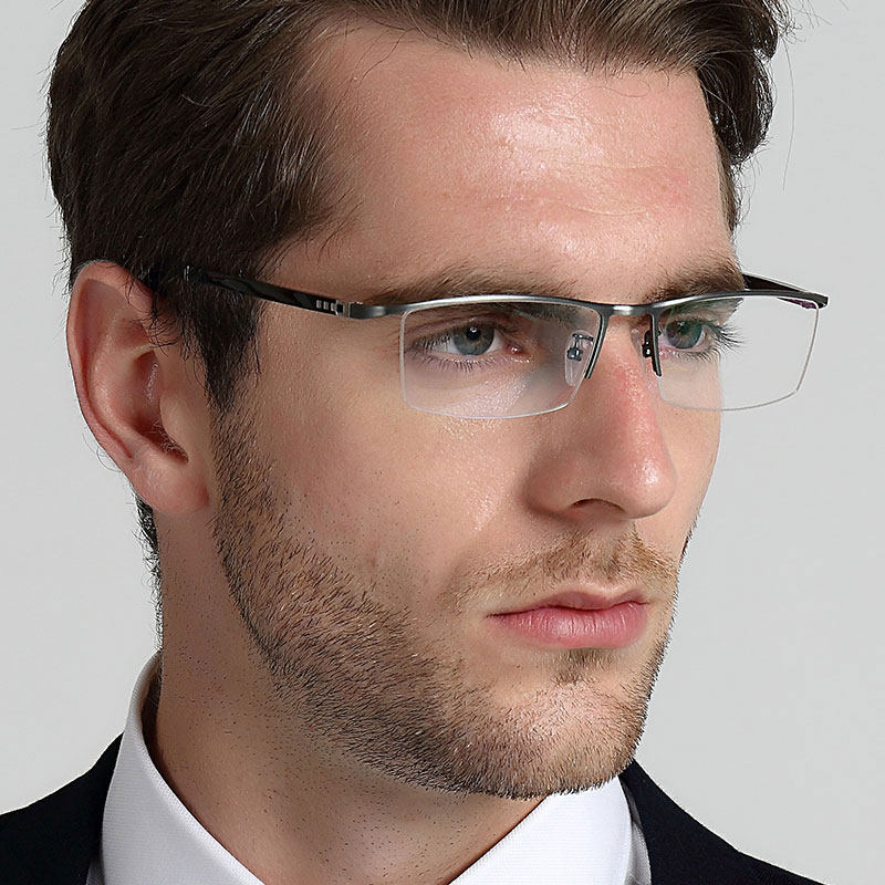 Glasses frame men's half frame myopia business big face eyes black frame Titanium alloy glasses frame with color-changing men's glasses