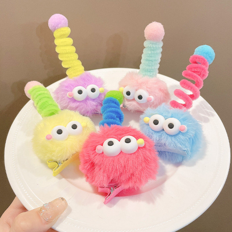 Trendy new plush colorful cute little monster hair clips, fluffy hair clips, funny duckbill clips, funny headwear for kids