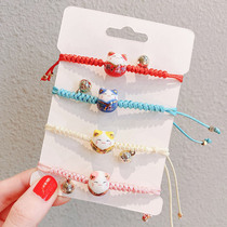 Simple personality ceramic bracelet couple a pair of commemorative student female hand-woven lucky cat red rope gift