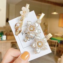 Retro Pearl Flower duckbill hairclip girl side clip fairy temperament headgear bangs clip hair accessories female