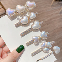 chic elegant love Pearl hairclip duckbill clip rhinestone clip banghai clip Korean Net red hair hair accessories female