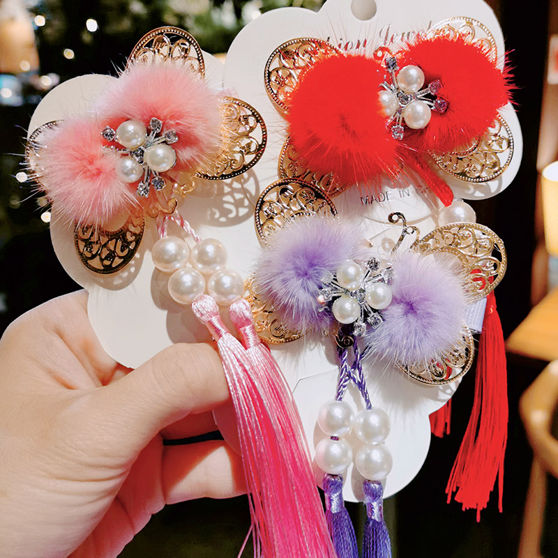 Hair Clip Hair Clip Butterfly Flowers Gufeng Adolescent Girl Duckbill Clip Wool Ball Flow Suclip Children Step Crumbling Su Adult Headwear