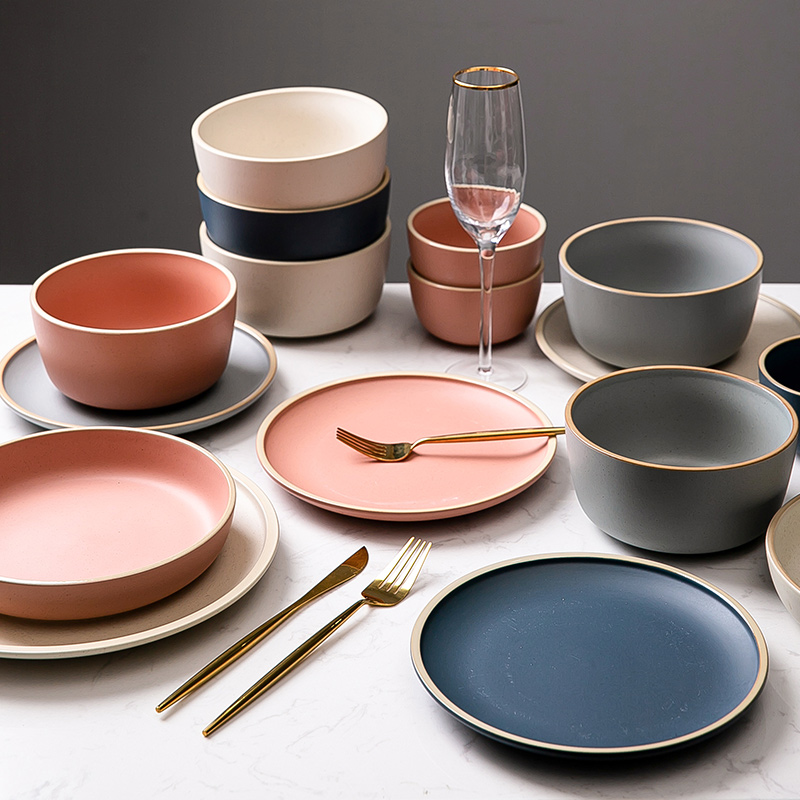Eating bowl ceramic bowl set large soup bowl with instant noodle bowl single Nordic style tableware bowl and plate household net red ins