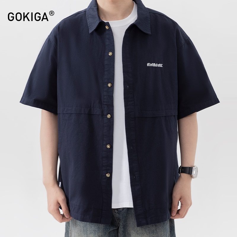 Gokiga Miyazaki Summer Japanese Style Pure Cotton Short-Sleeved Shirt for Men, Loose and Versatile Work Shirt Jacket for Men 1719