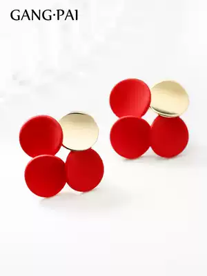 Silver needle red flower high-end earrings female 2021 new trendy simple French temperament small ear needle net red