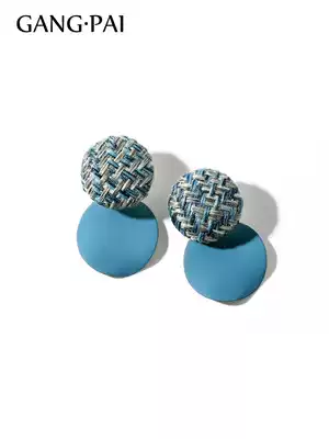 Haze blue earrings female Net red with hair ball temperament 2021 New Tide ear needle advanced sense fashion blue earrings