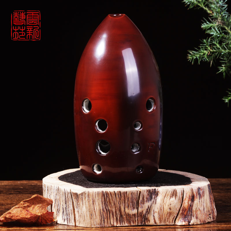 (Yunxin)Amber red pottery fumigation double chamber pen holder Tao Wun Gu Wun Beginner professional playing ten-hole 10-hole musical instrument