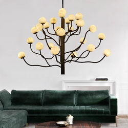 All-Copper Natural Marble Living Room Chandelier, Modern and Simple, High-End Luxury Lighting for Dining Room, Villa Lobby, and Bedroom