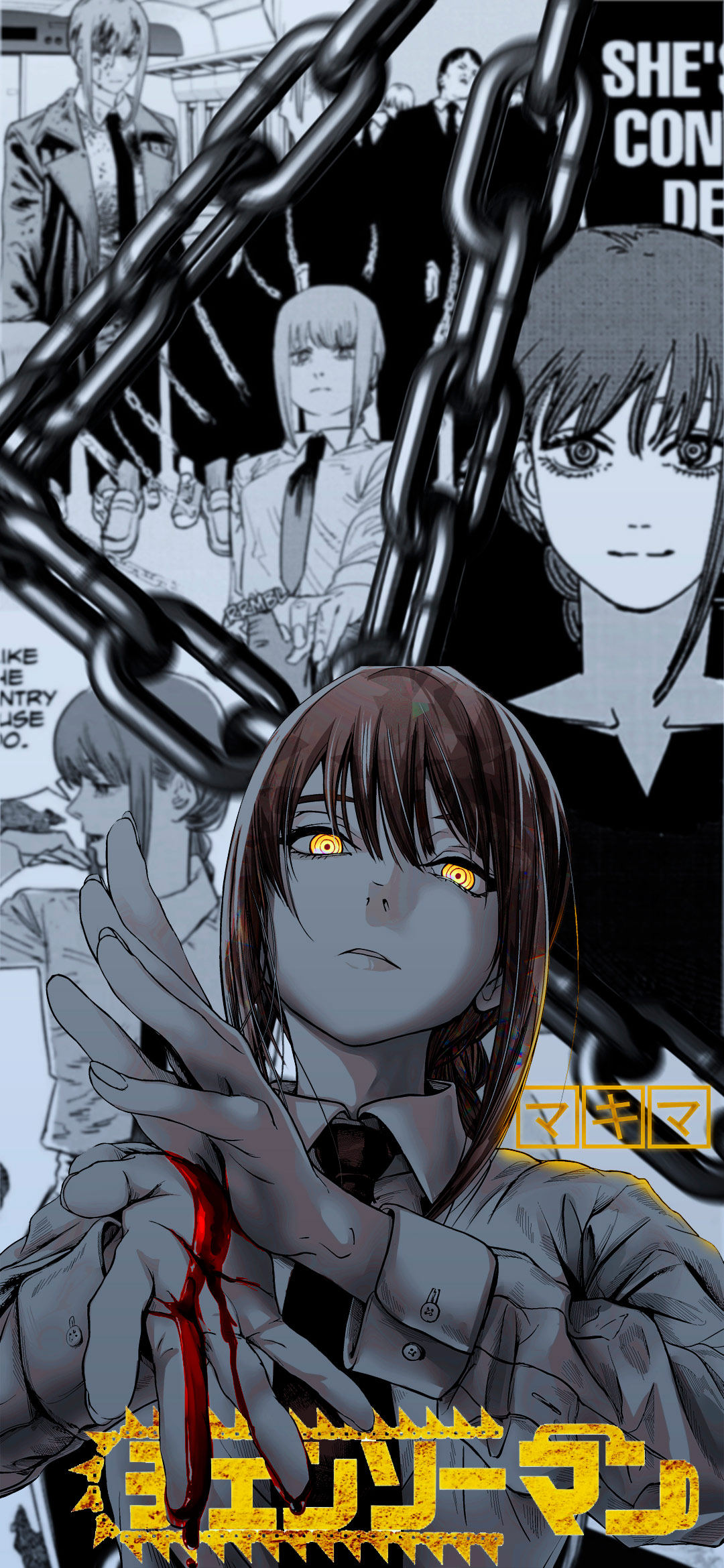 电锯人玛奇玛 漫画分镜铁链竖版 4K 动漫手机壁纸