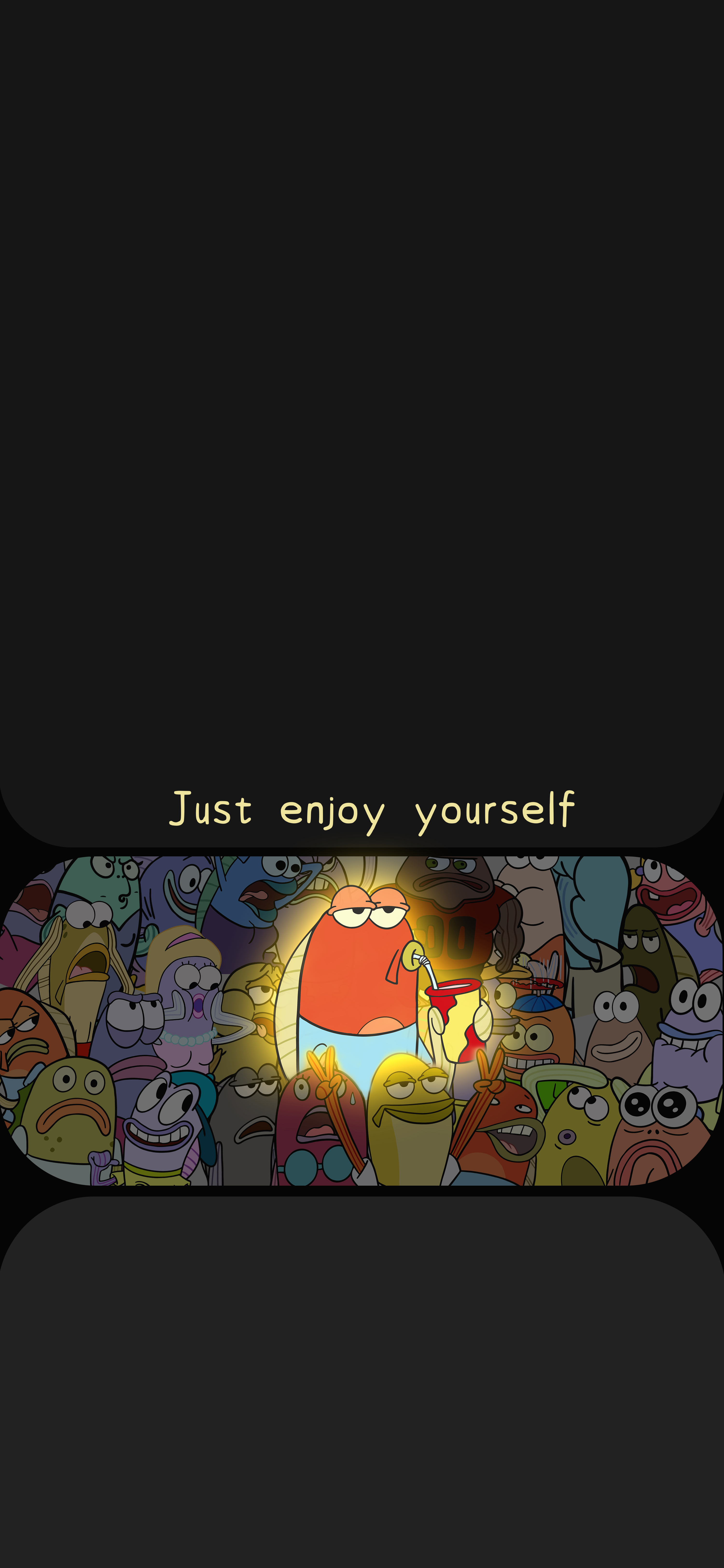 蟹老板摆烂壁纸 Just enjoy yourself 黑色氛围感卡通竖版手机锁屏