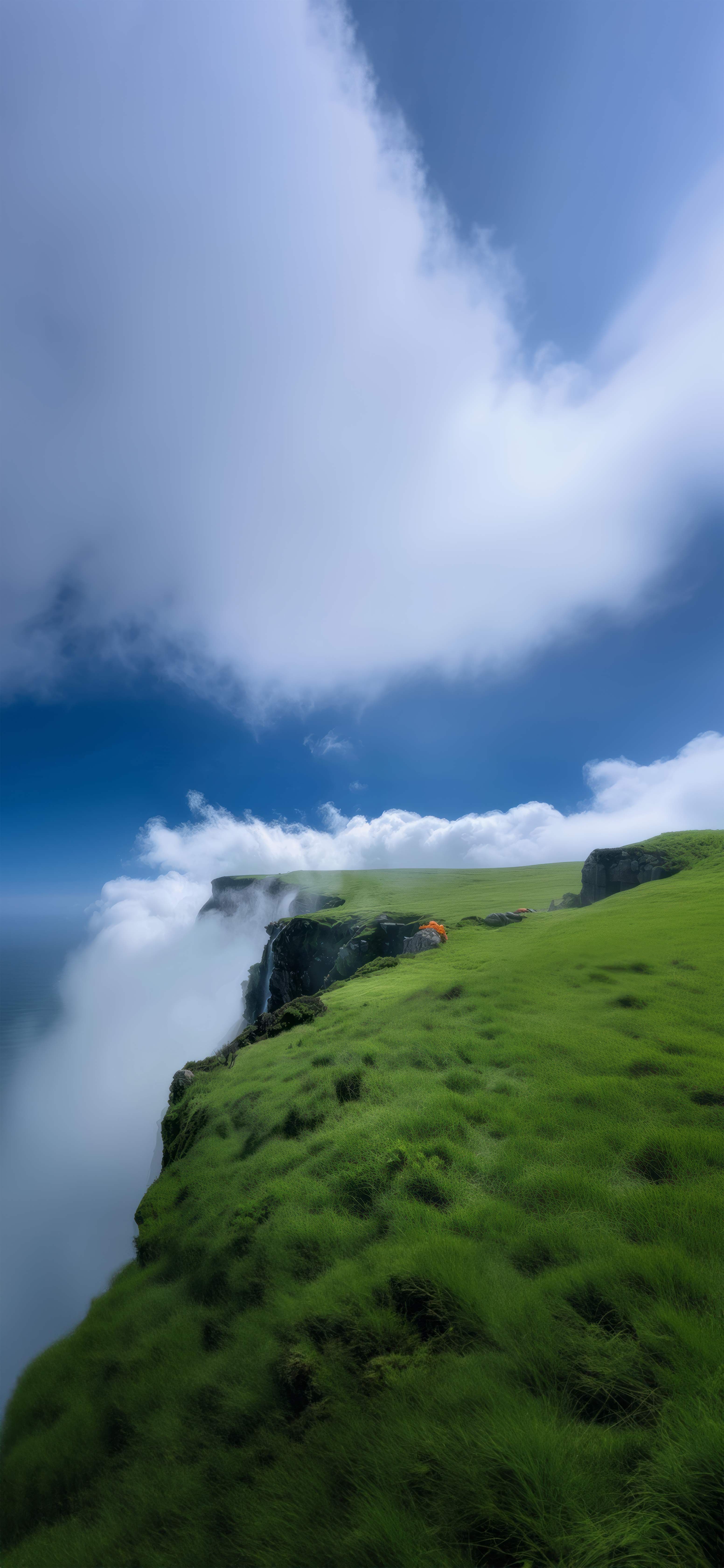 北欧悬崖草甸云海 4K 手机壁纸｜治愈海岸自然风光锁屏背景