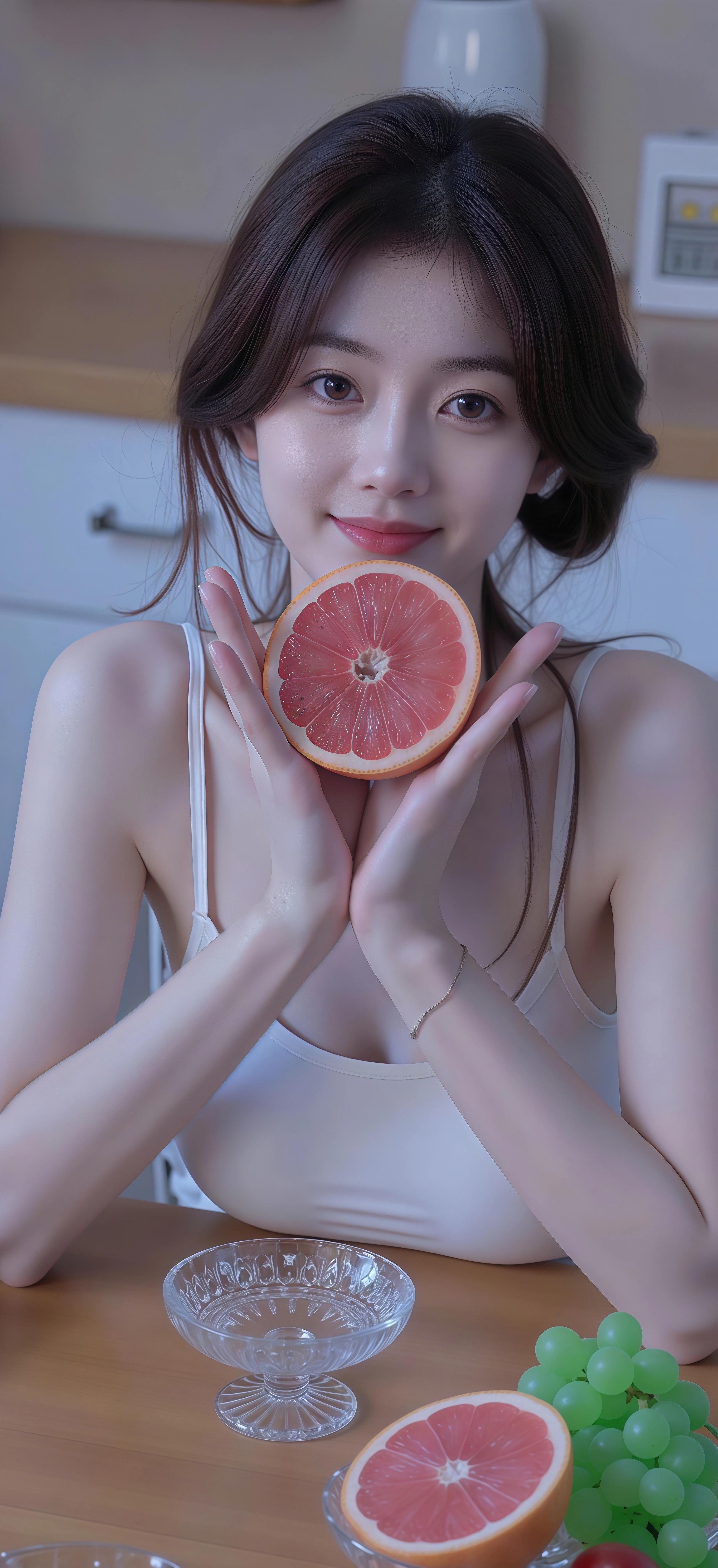 厨房水果清新壁纸 捧西柚少女竖版手机锁屏