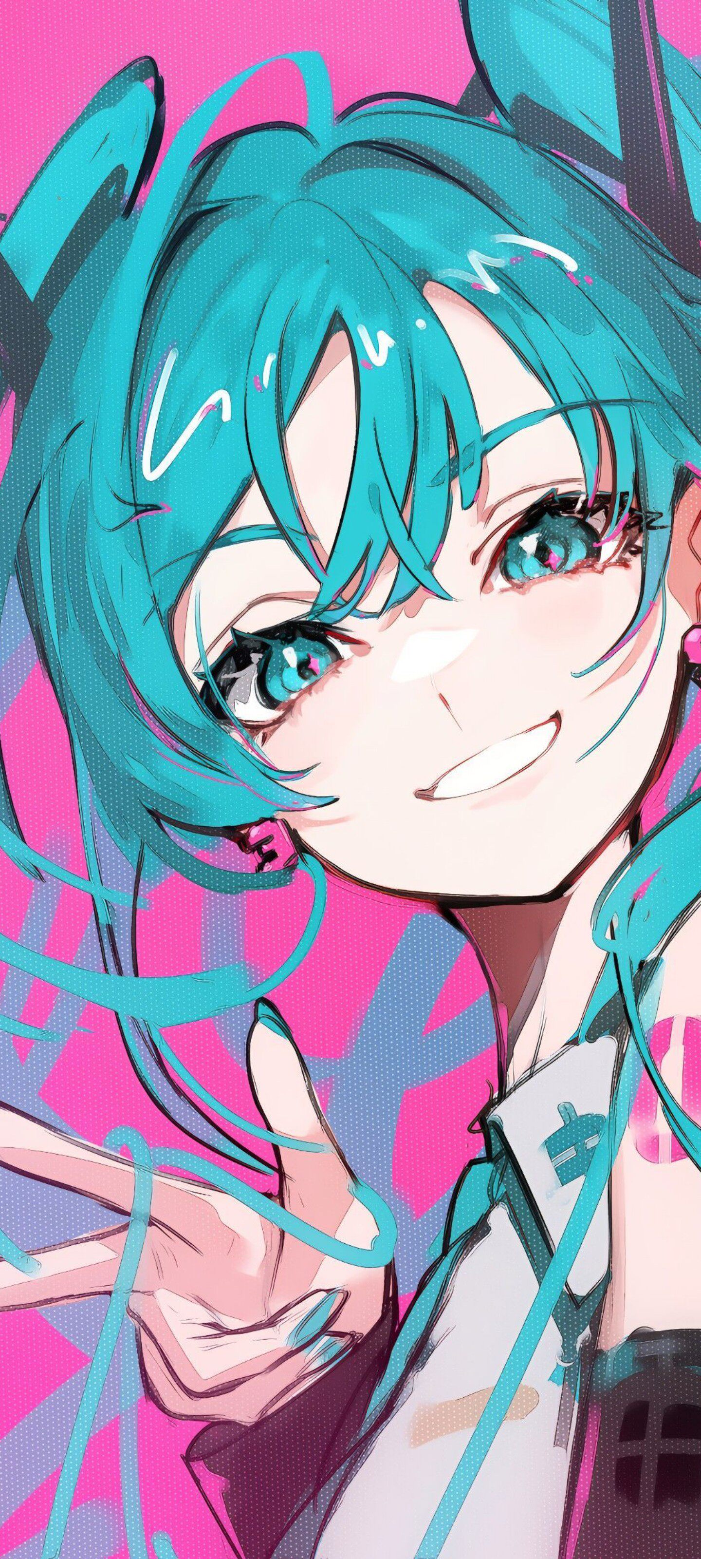 波普手绘风初音未来元气比耶 4K 手机壁纸