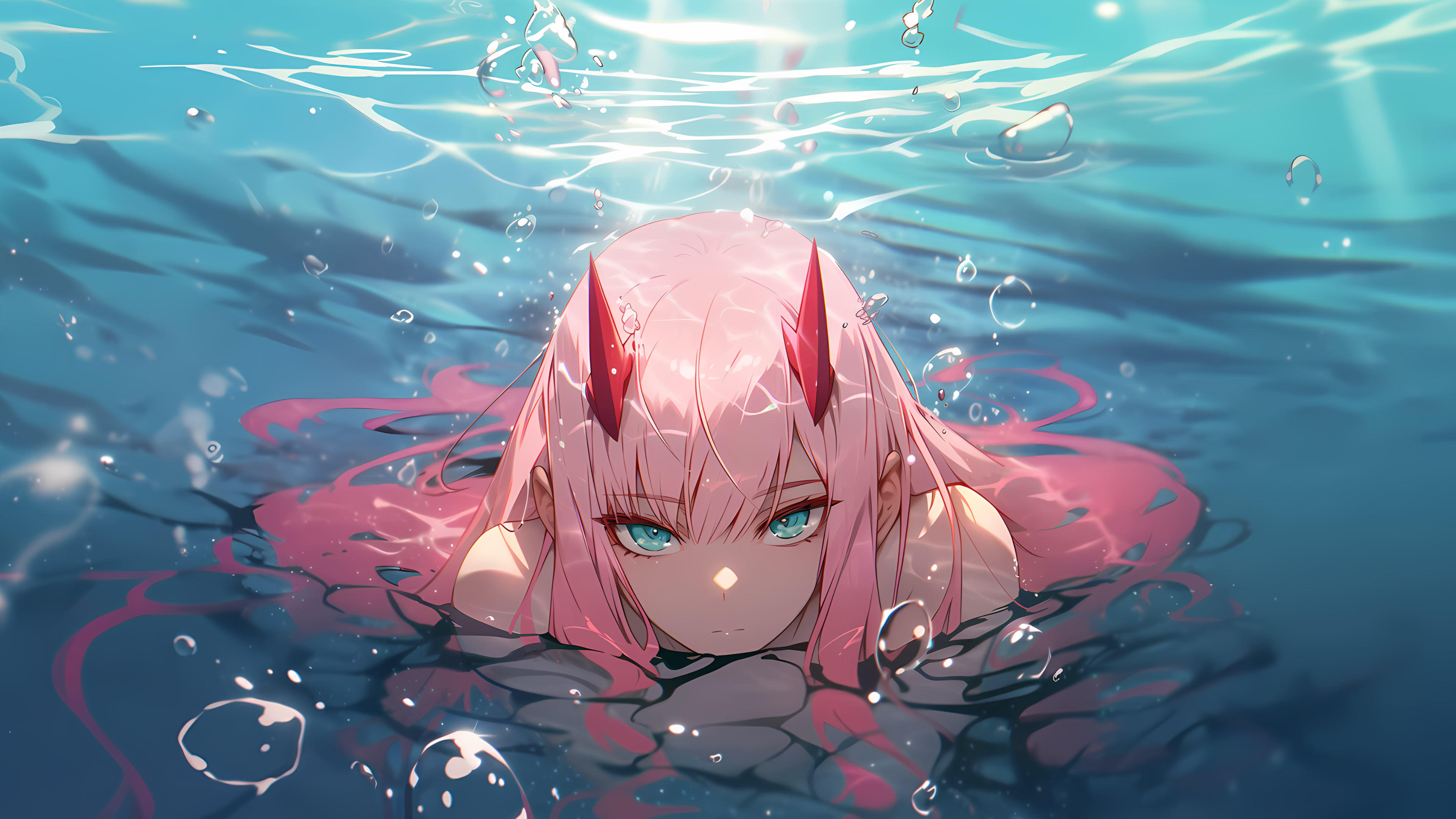 02 水下高清 4K 壁纸|DARLING in the FRANXX 零二二次元插画
