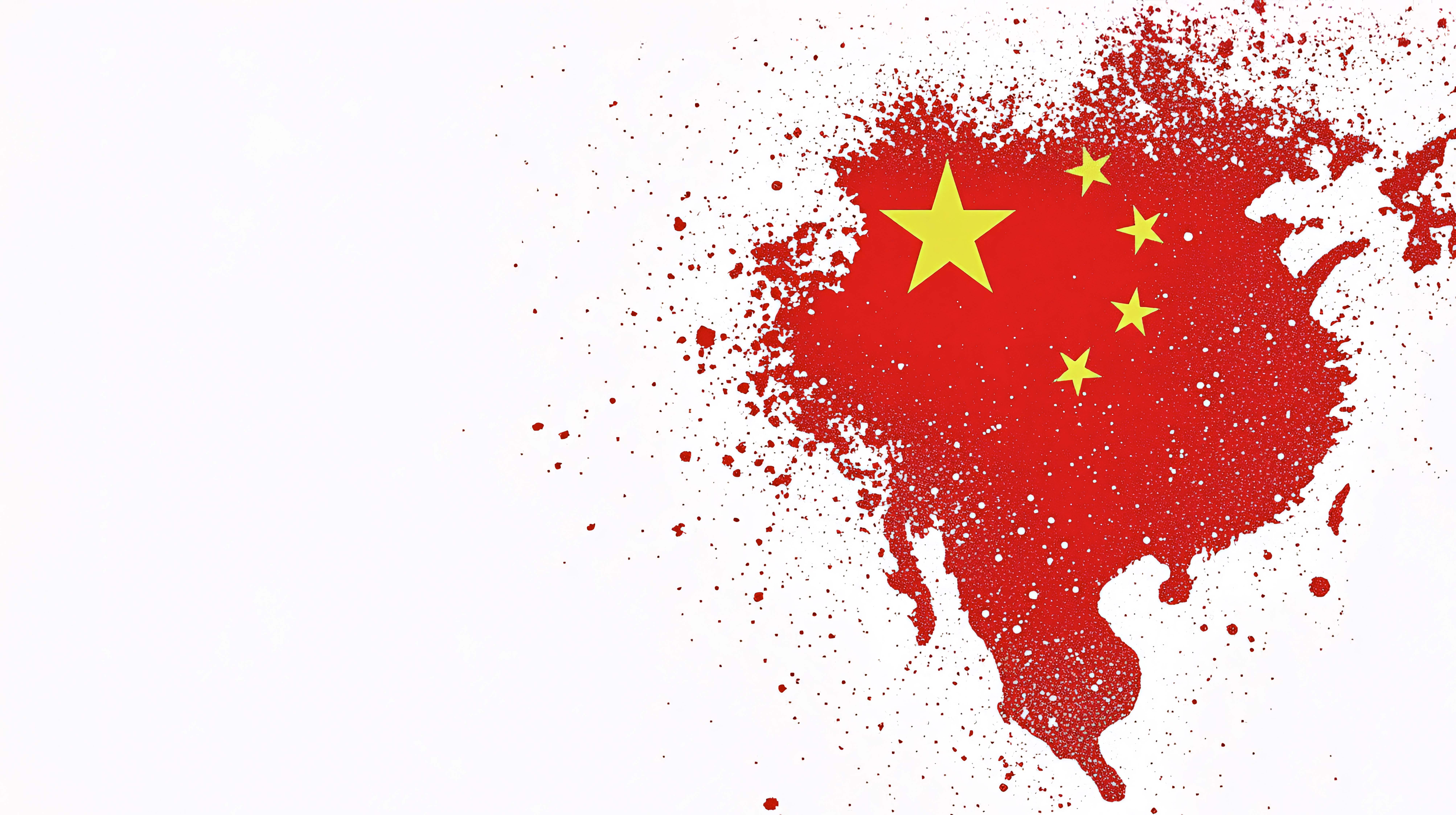 中国地图五星红旗爱国壁纸 泼墨颗粒艺术横版电脑桌面