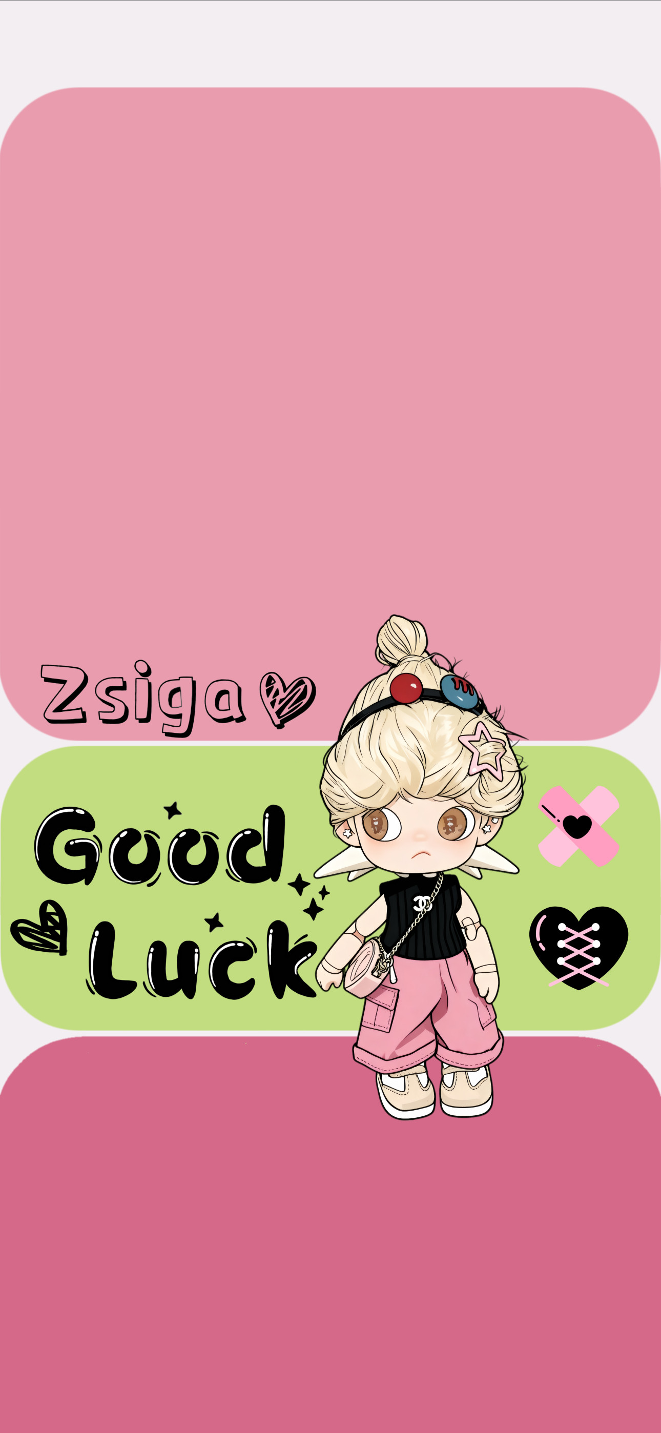 Zsiga好运卡通壁纸 Good Luck 粉绿撞色可爱竖版手机锁屏