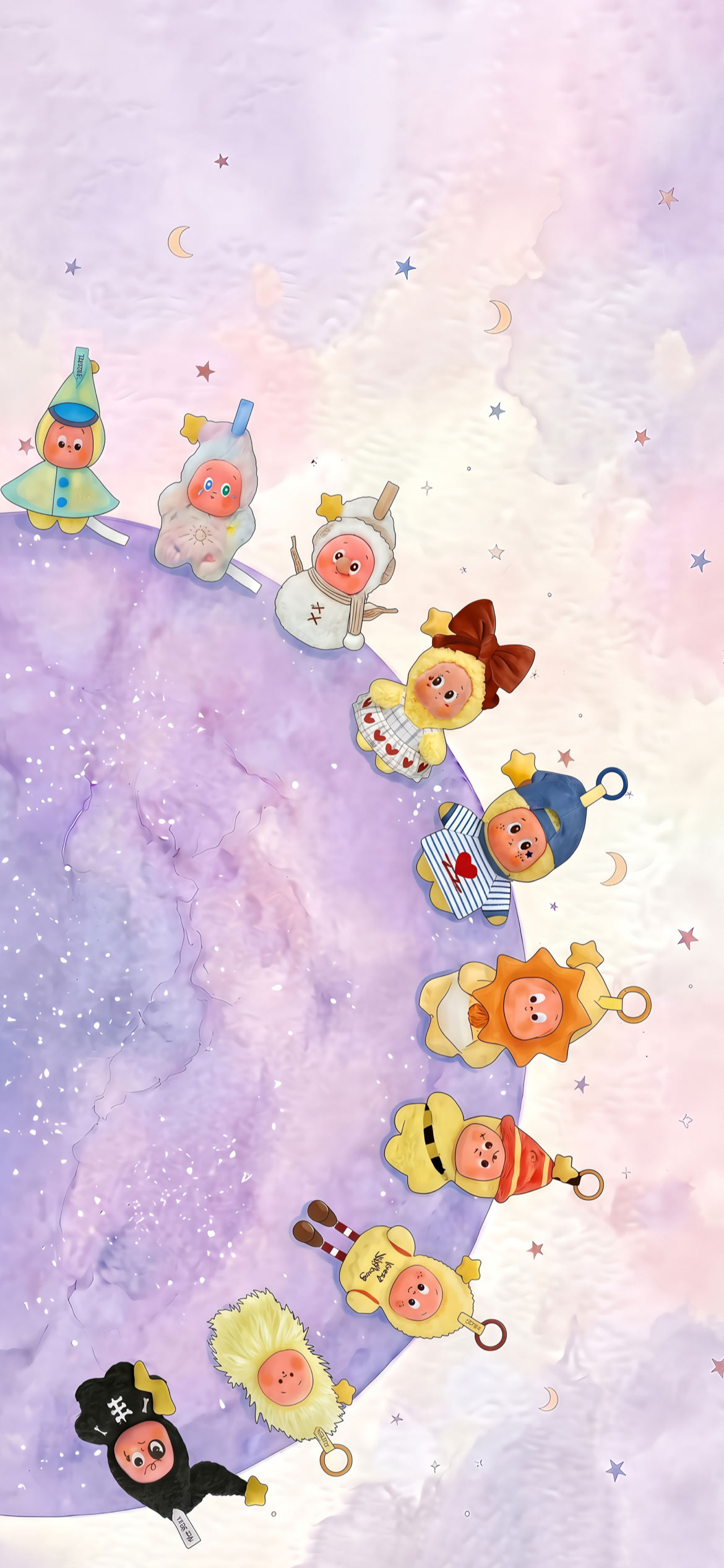泡泡玛特 TWINKLE 挂件合集壁纸 紫色星球粉紫水彩治愈竖版手机动态锁屏