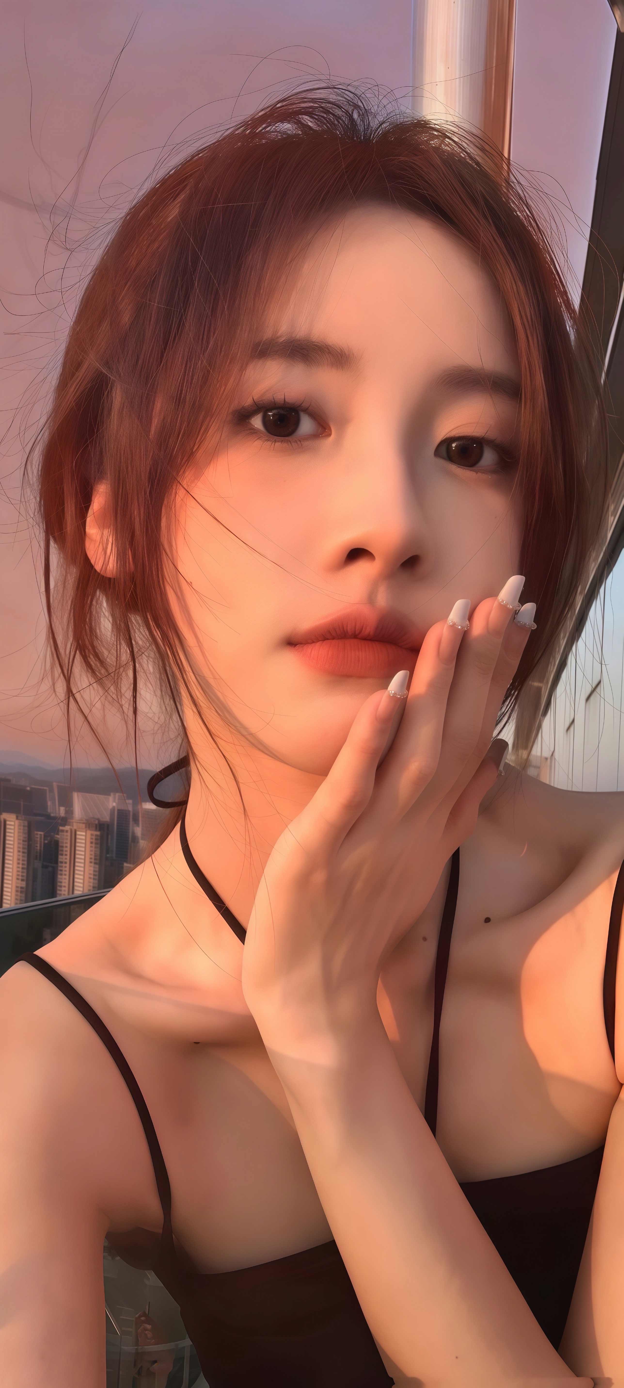 黄昏落日壁纸 露台暖光少女竖版手机锁屏