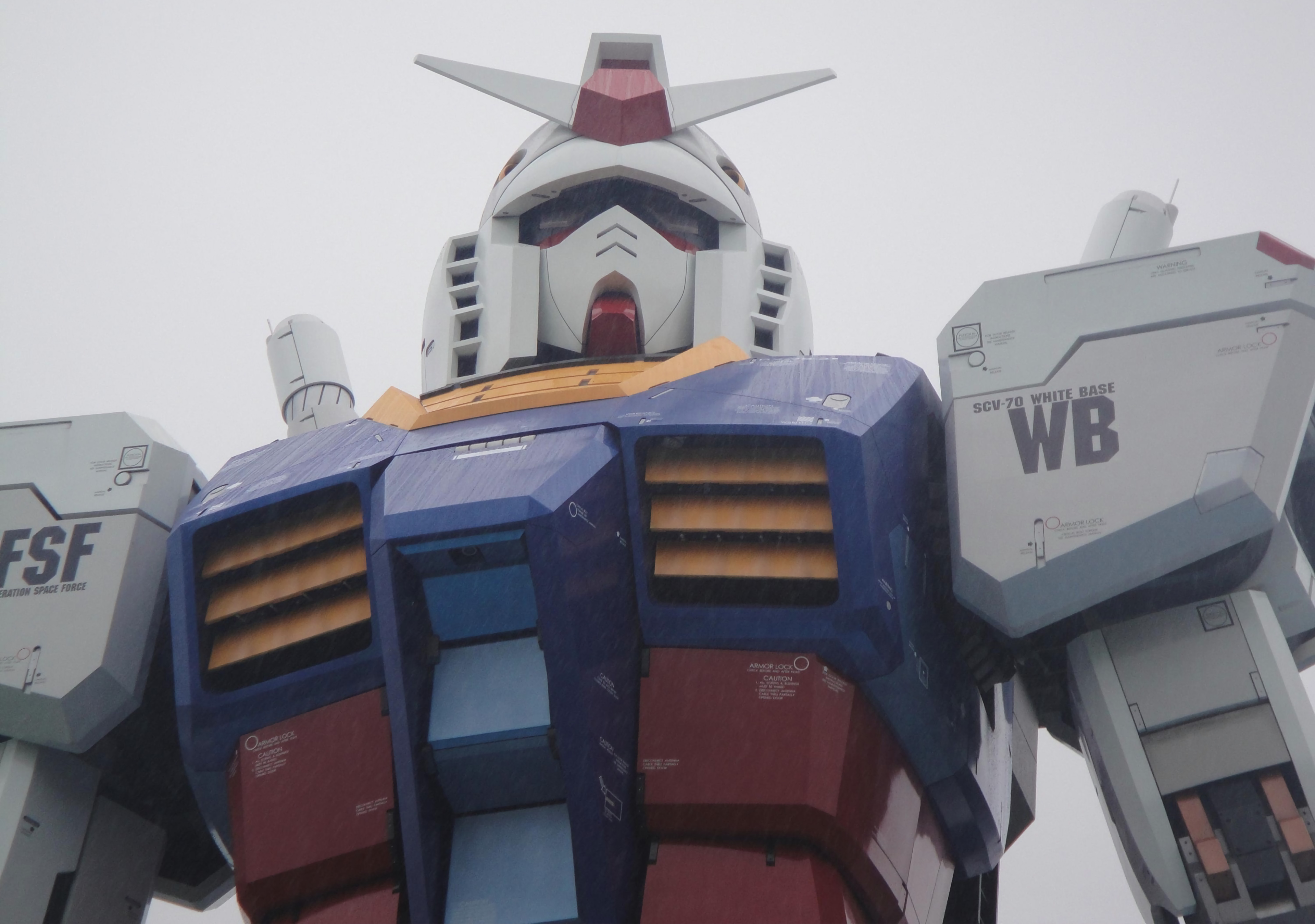 RX-78 元祖高达仰拍 4K 电脑壁纸，等比机甲立像高清无水印横版桌面背景