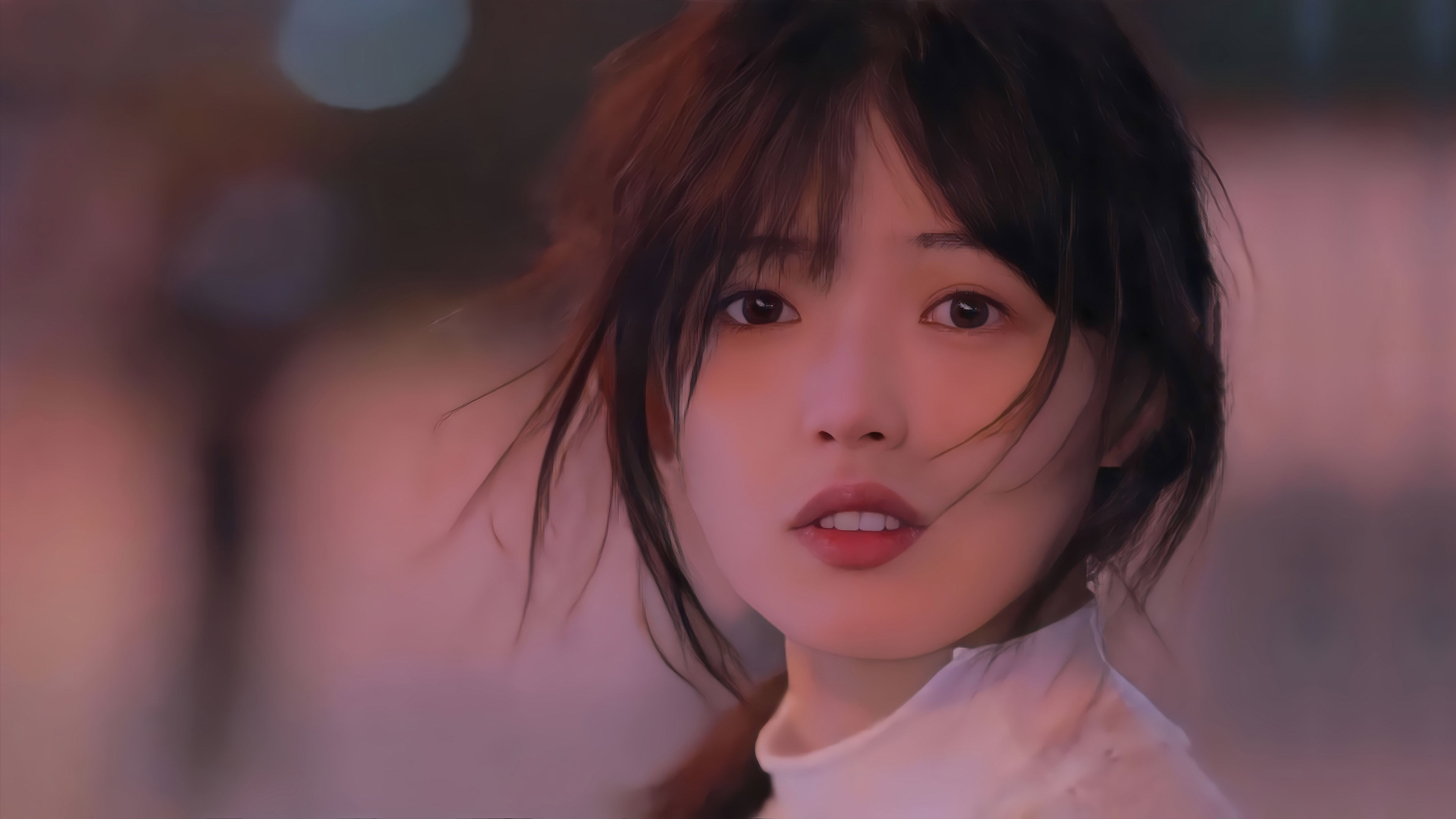暖调光斑温柔女生高清 4K 壁纸|黄昏朦胧氛围感人像
