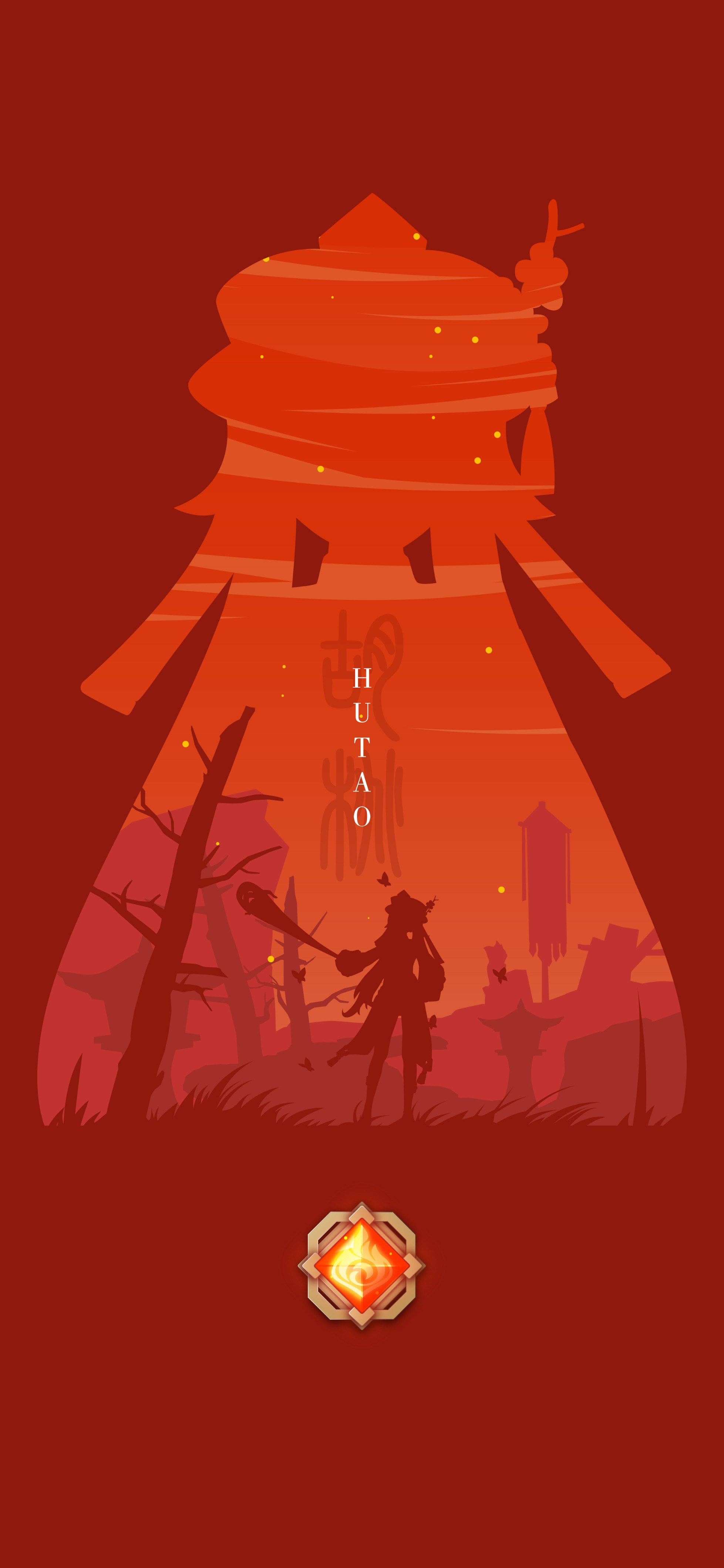 原神胡桃双层剪影创意 4K 手机壁纸