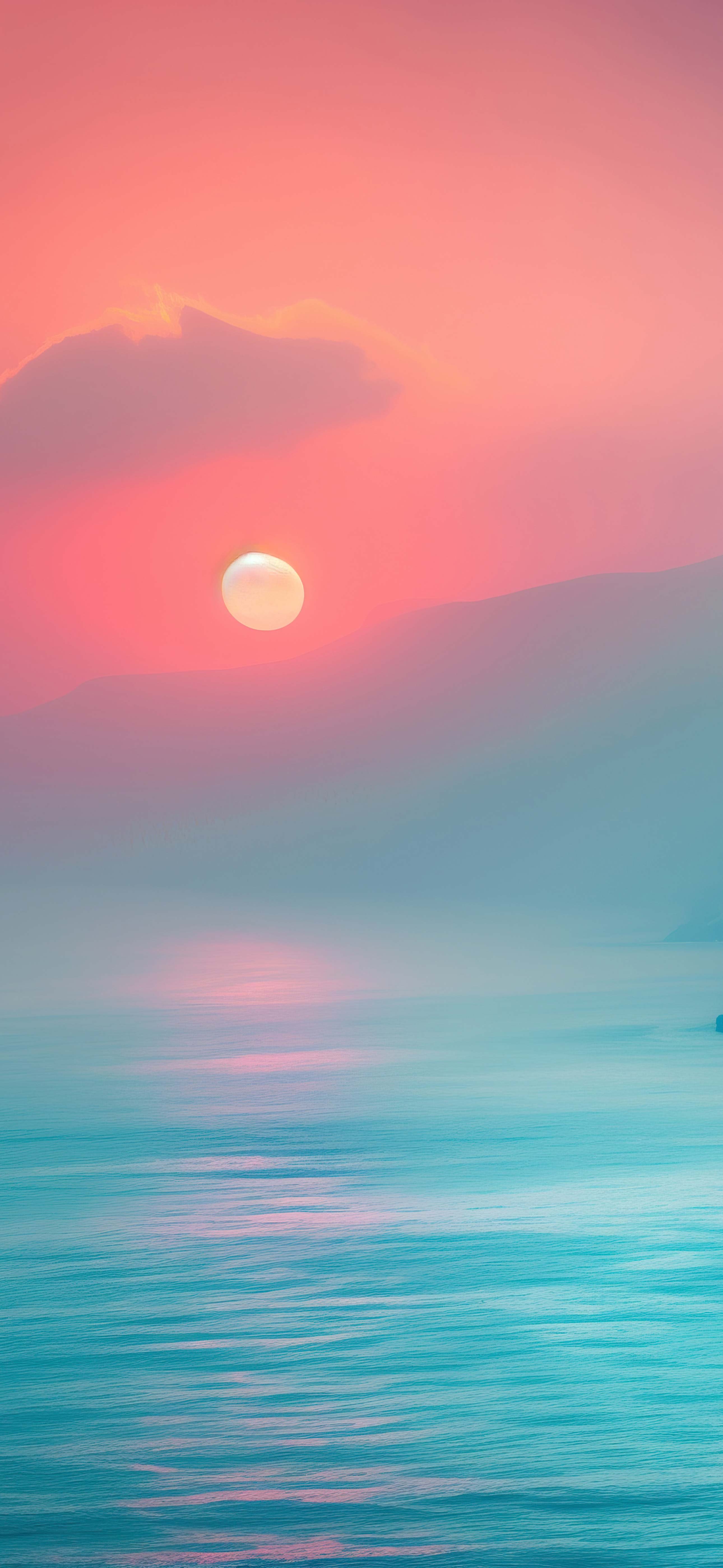 粉蓝渐变海面落日 4K 手机壁纸｜唯美山湖日落自然风光锁屏背景