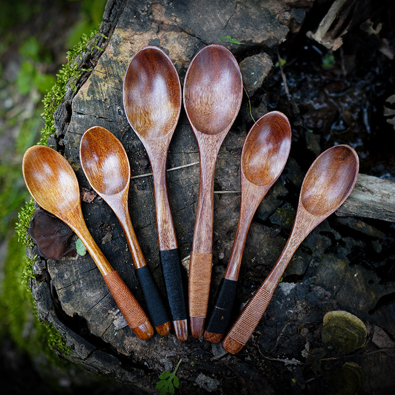 bushcraft outdoor camping black walnut soup spoon wooden spoon nanmu solid wood fork spoon rice spoon tableware