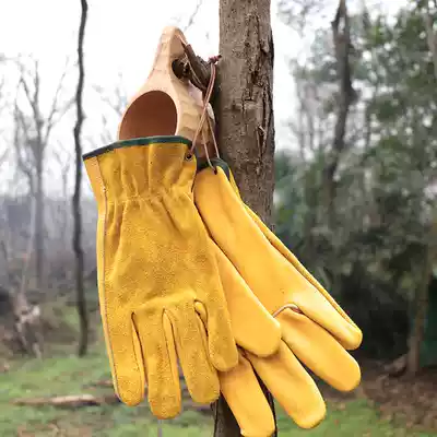 bushcraft outdoor camping double-layer cowhide gloves Non-slip, anti-cut, anti-scalding, mountaineering wear-resistant cowhide gloves