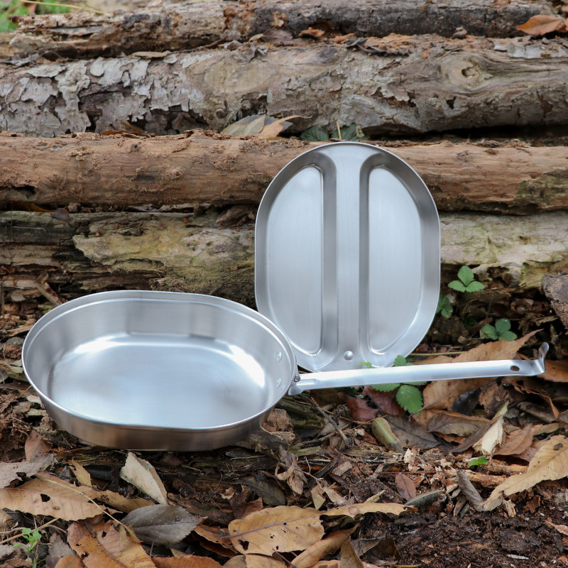 bushcraft outdoor camping 304 stainless steel frying pan folding portable steak pan flat bottom pan frying pan cooker