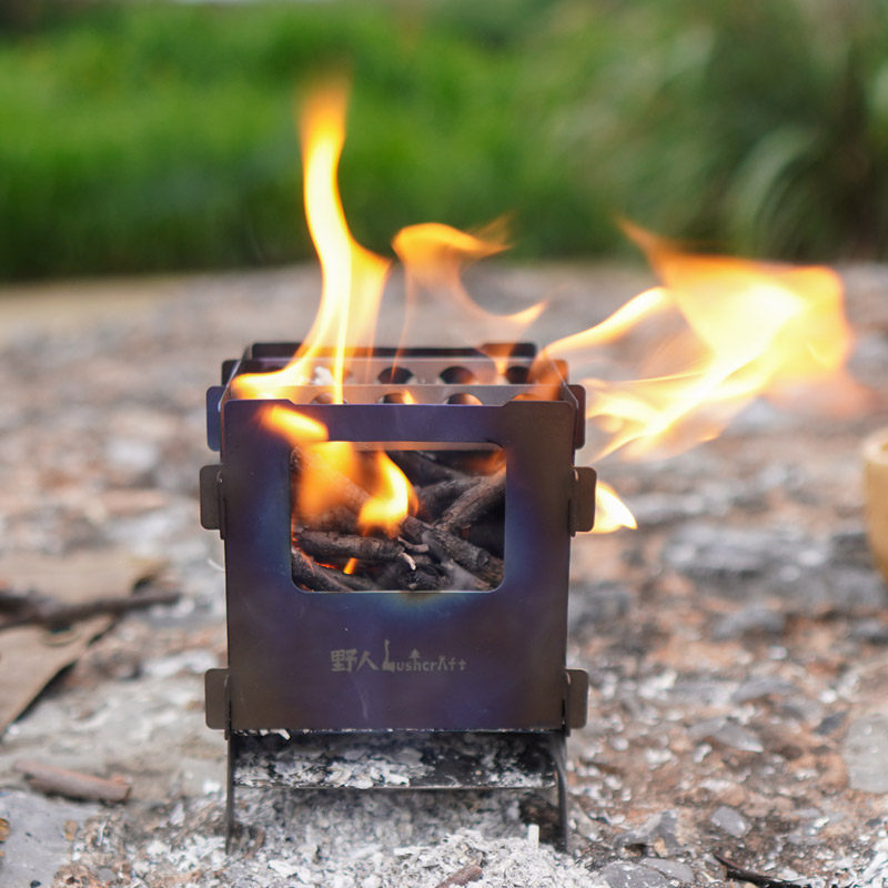 Bushcraft outdoor camping pure titanium portable wood stove charcoal cartridge folding stove simple stove