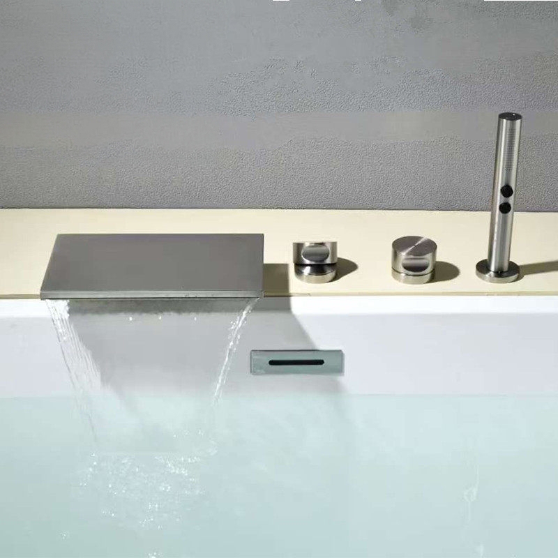 Italian Minimalist Bathtub Faucet Waterfall Faucet Copper Hot and Cold Shower Faucet Wall-Mounted Four-Hole Exposed Installation