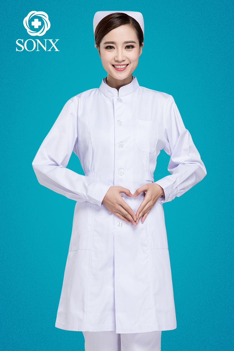 Nurse's suit woman Long sleeve autumn winter clothing Cosmetic Clothing Doctor Wear white coat Coat Doctor Coat Pink White Blue Straight Collar