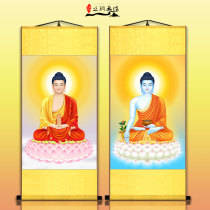 yao shi fo Buddha worship scroll paintings glass light Tathagata golden statue of Buddha vertical Idol decorative painting Thangka