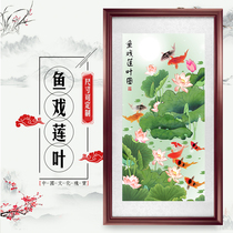Lotus picture hanging painting Chinese painting lotus fine brushwork painting new Chinese solid wood framed living room decoration painting painting Feng Shui fortune